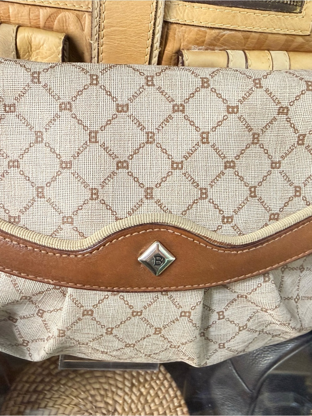 Bally Beige & Brown Monogram Crossbody Bag vintage